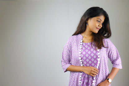Lavender Cotton Ethnic Kurta set