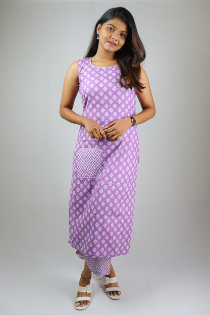 Lavender Cotton kurta suit
