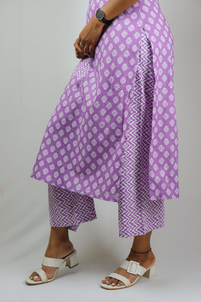 Lavender Cotton kurta suit