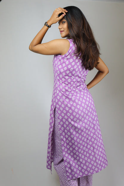 Lavender Cotton kurta suit