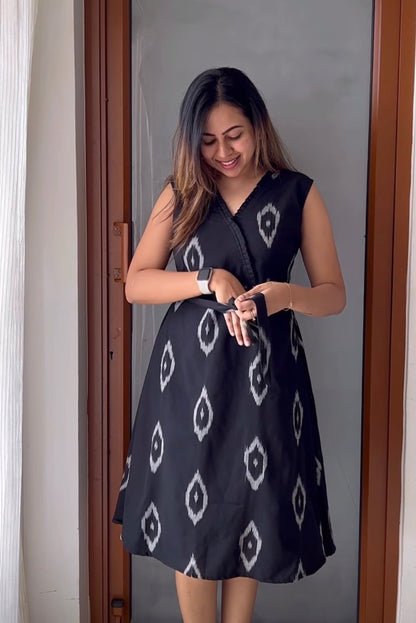 Black ikat cotton sleeveless maxi