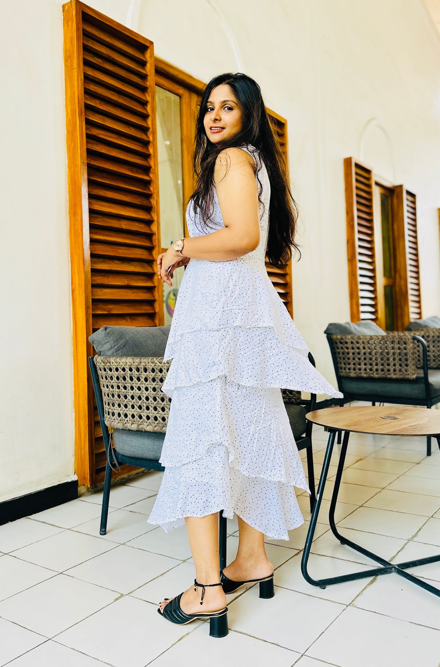White cotton layered designer maxi