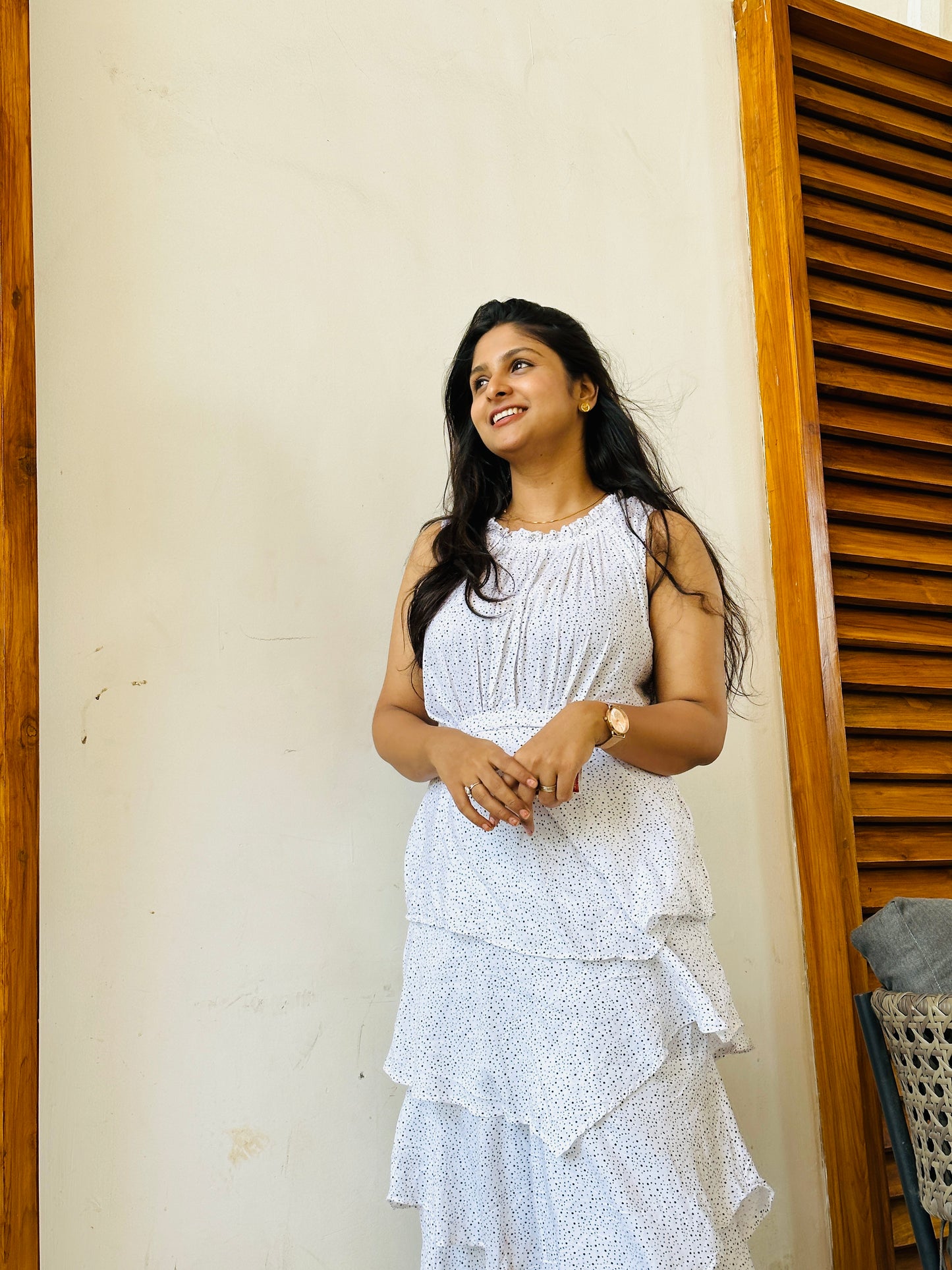 White cotton layered designer maxi