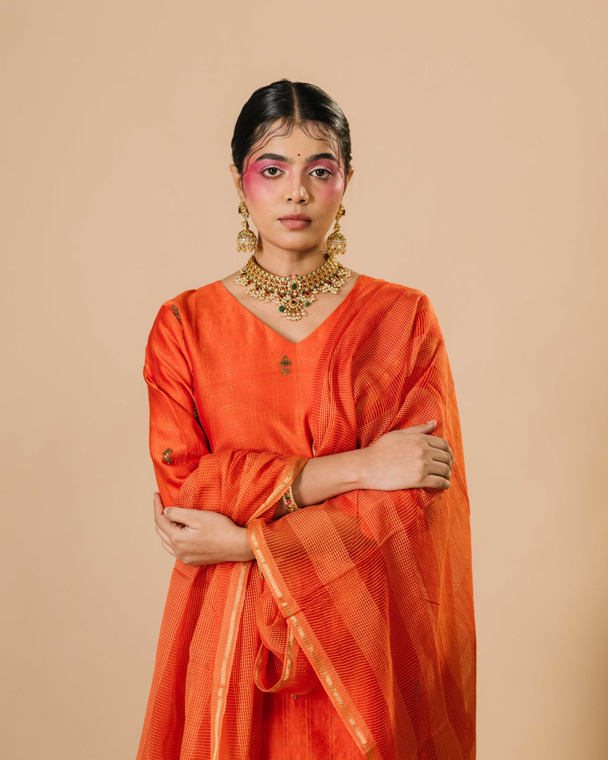 Aurea Vermilion Pure Mul Chanderi Silk kurta Suit Set