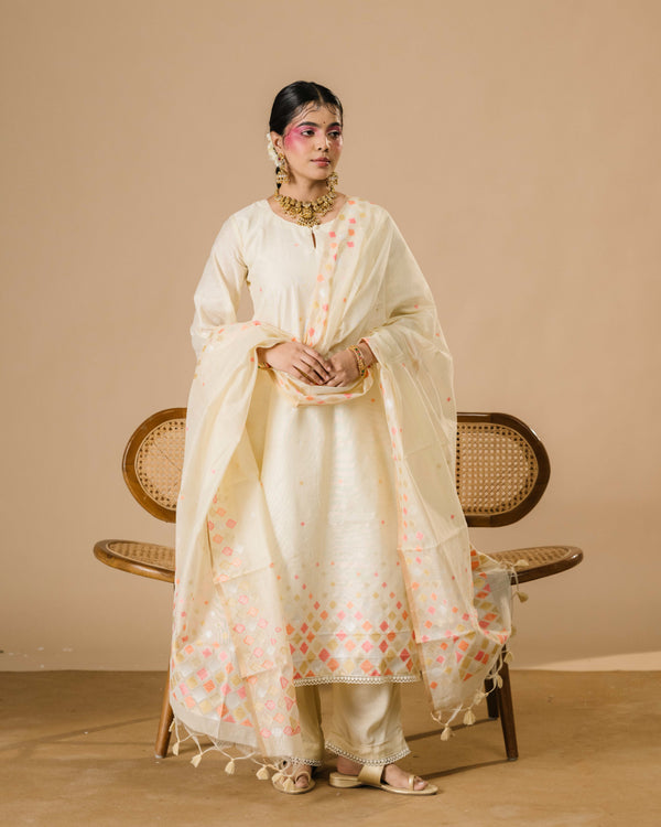 Iris Ivory Mul Chanderi Silk Suit Set