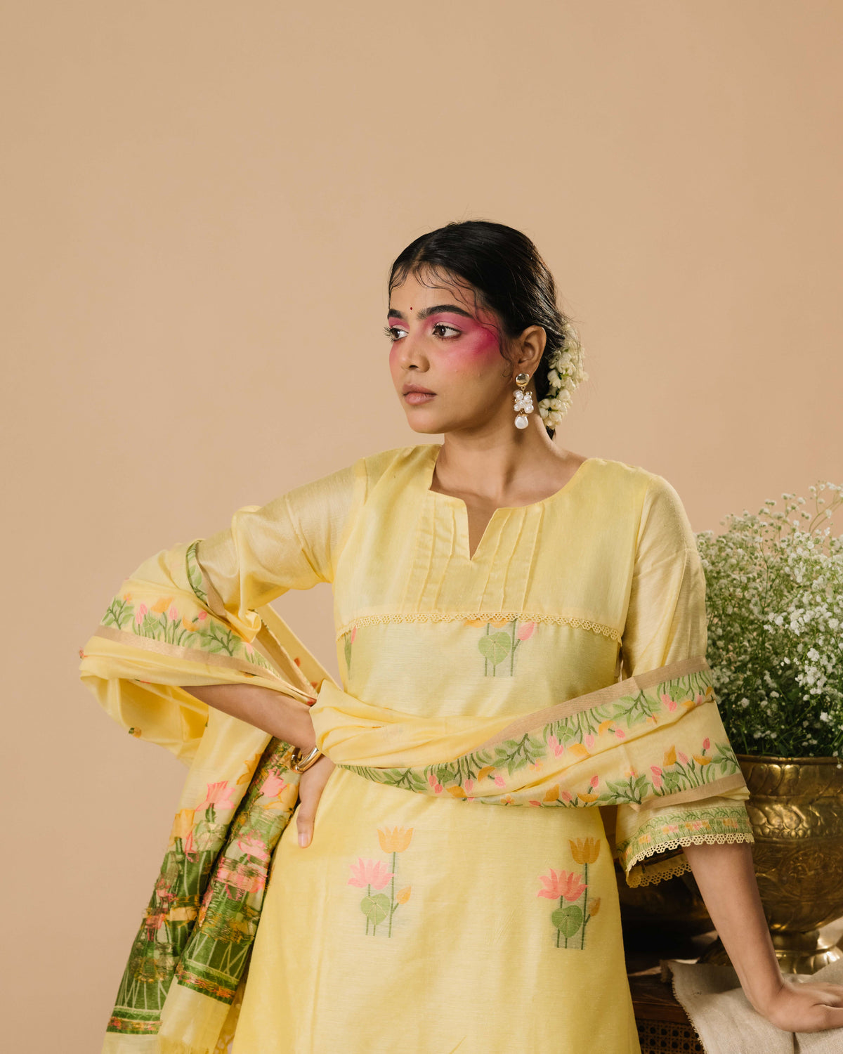 Liora Butter Yellow Mul Chanderi Cotton Silk Suit Set