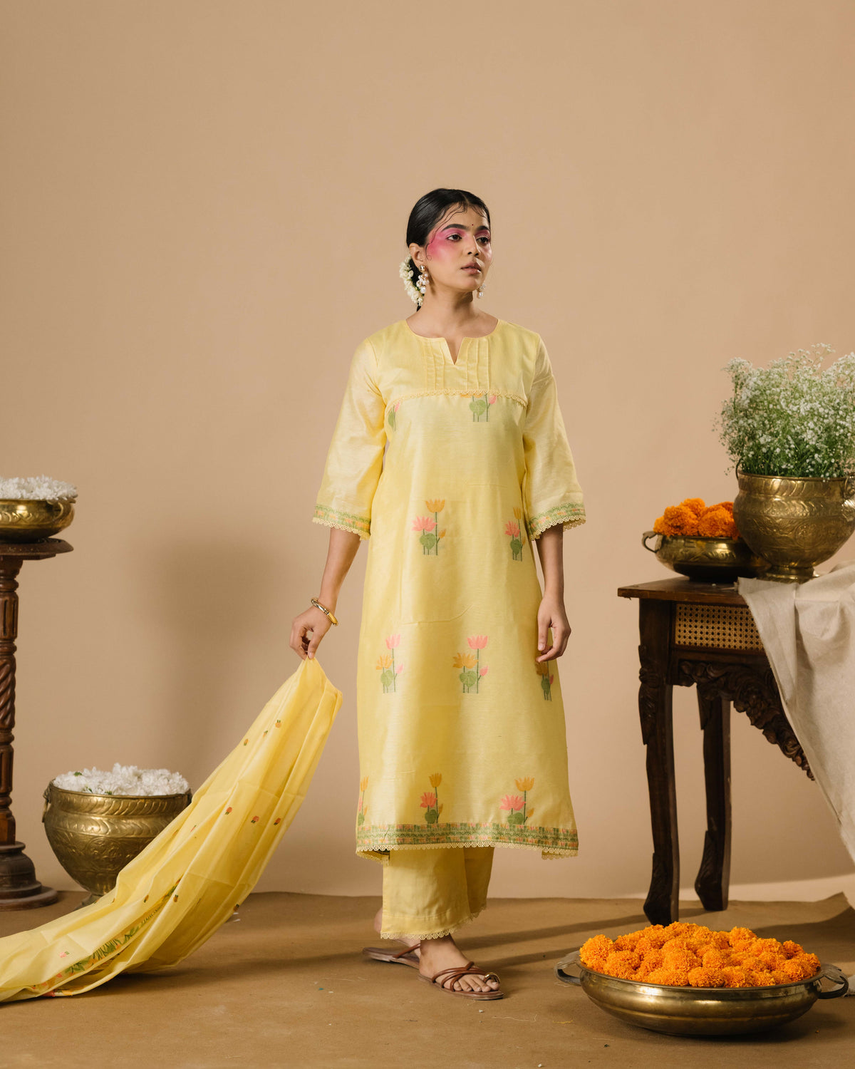 Liora Butter Yellow Mul Chanderi Cotton Silk Suit Set