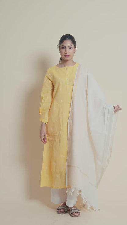 Sunlit Yellow Cotton Kurta Set with Soft Cotton Dupatta