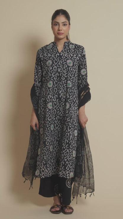 Midnight Black Jaipur Hand Block Print Kandha Cotton Kurta Set