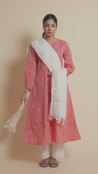 Blush Pink Cotton Kurta Set with Soft Cotton Dupatta