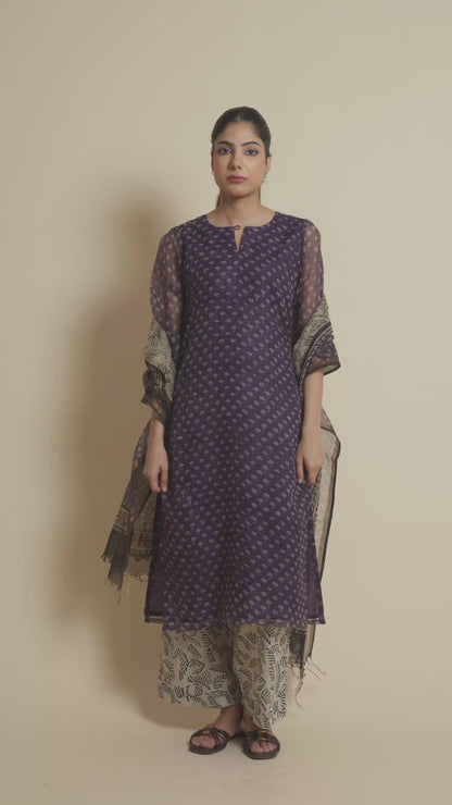 Royal Purple Jaipur Hand Block Print Kota Cotton Kurta Set