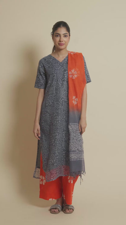 Blue Mist Kota Cotton Hand Block Print Kurta Set