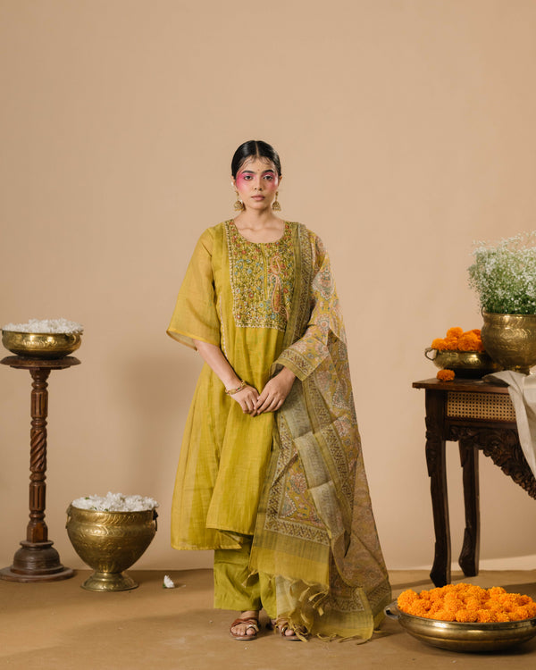 Solea Ochre Tissue Silk kurta Suit Set