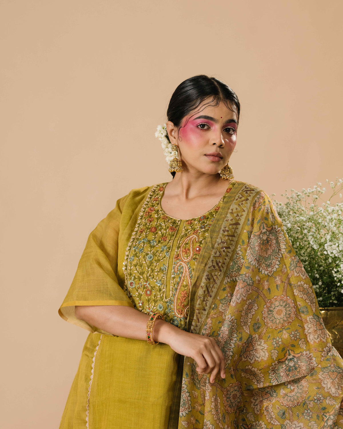 Solea Ochre Tissue Silk kurta Suit Set