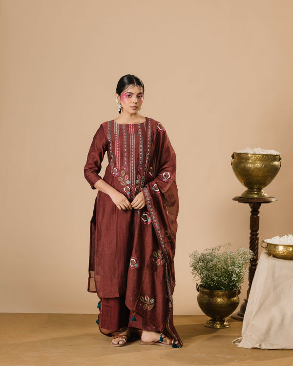 Vera Cocoa Pure Mul Cotton Parsi Embroidered kurta Suits
